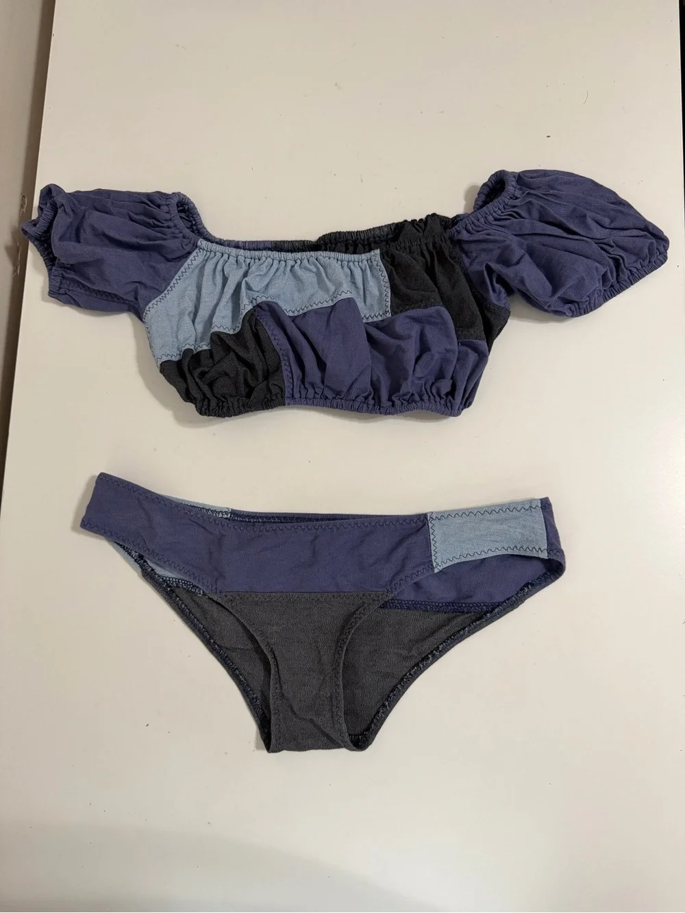 Lisa Marie Fernandez Bikini Set Women's XS Off Shoulder Color Block Blue Gray - Picture 2 of 13